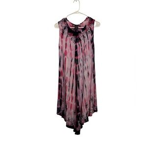 Pink and Blue Tie dye Floral Embroidered Women's Swim Coverup L/XL